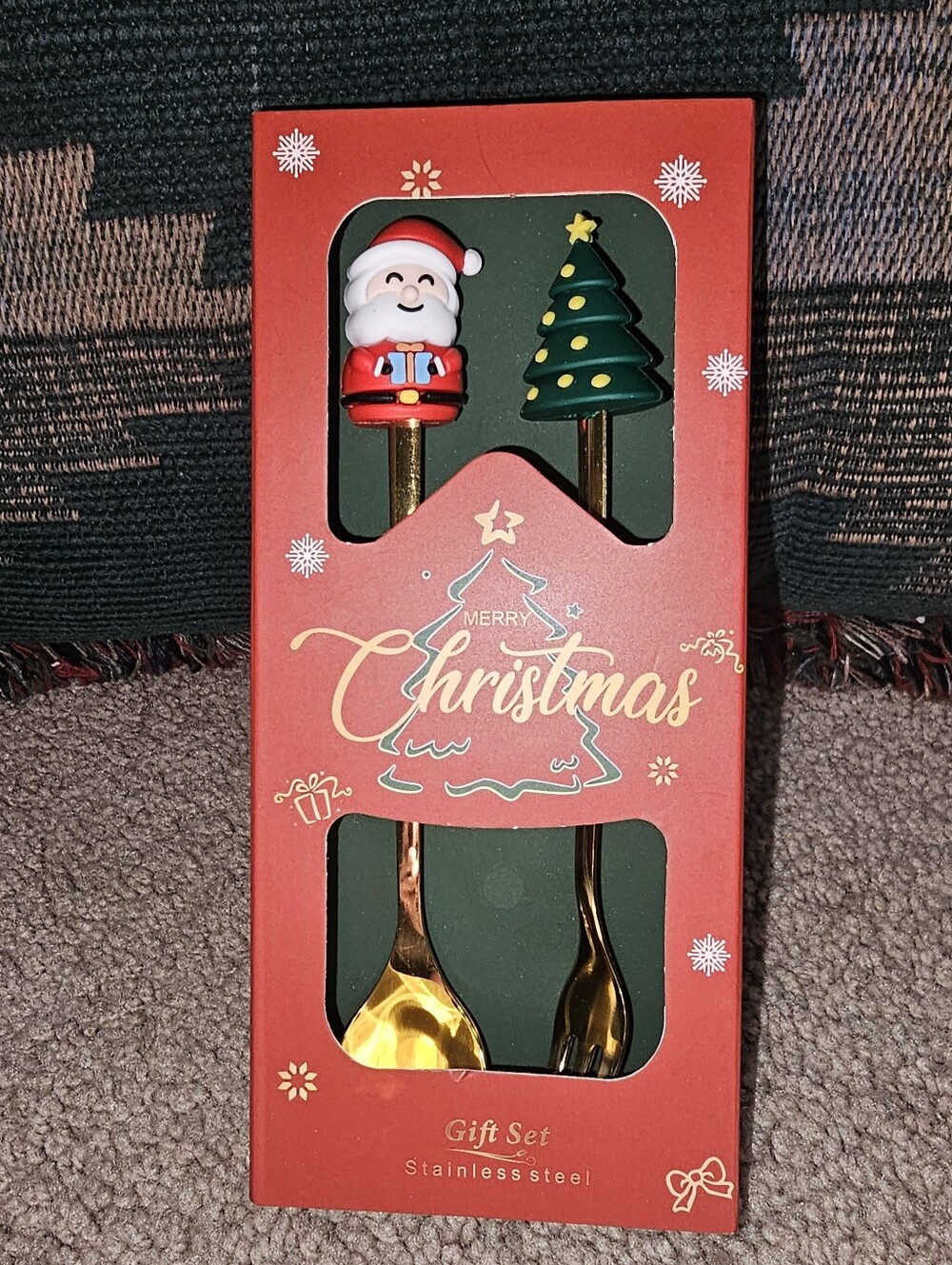 Christmas Holiday Spoon & Fork Set, Stainless Steel. Coffee. Dessert.